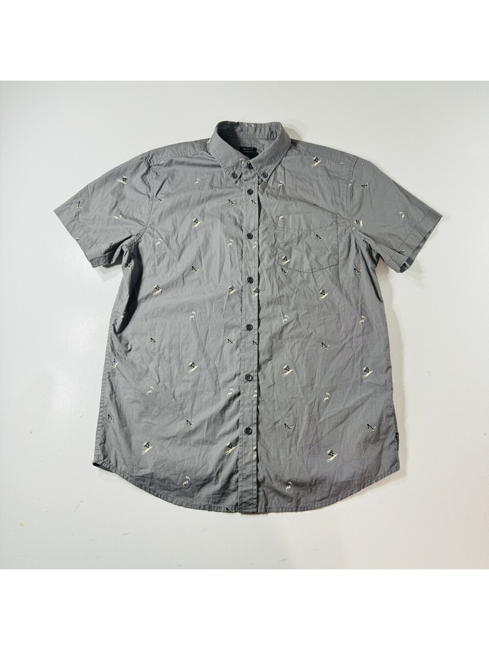 Prana Button Down Shirt Short Sleeve Gray Slim Fit Men’s Size Medium